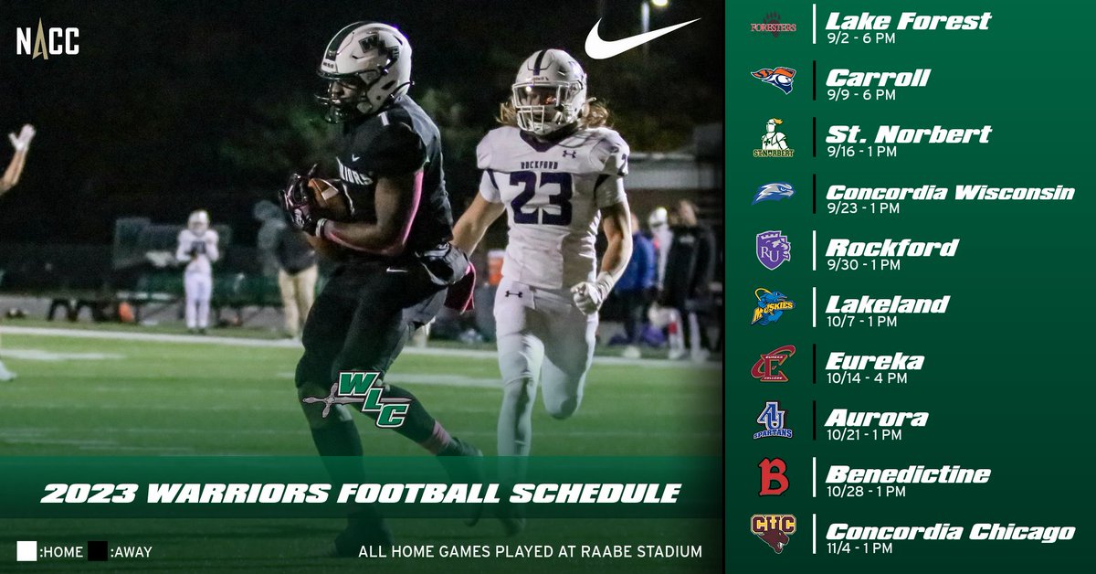 WLCSports's tweet photo. FB: Are you ready for some football? The 2023 @WLC_Football season begins in 54 days. Check out the complete season schedule. https://t.co/xjRrJGsMMU