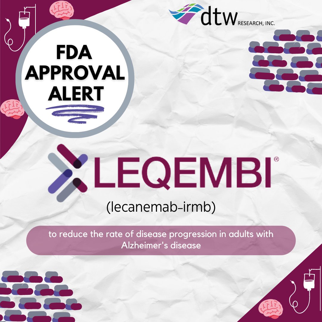 dtwResearchInc's tweet image. ❗ #FDAApprovalAlert ❗ dtw Research would like to congratulate @biogen and @EisaiUS on the approval of #Leqembi!

🧠 The brand is the #firstandonly approved treatment for the treatment of #AlzheimersDisease

Congratulations, #Biogen &amp;amp; #Eisai! 🎉