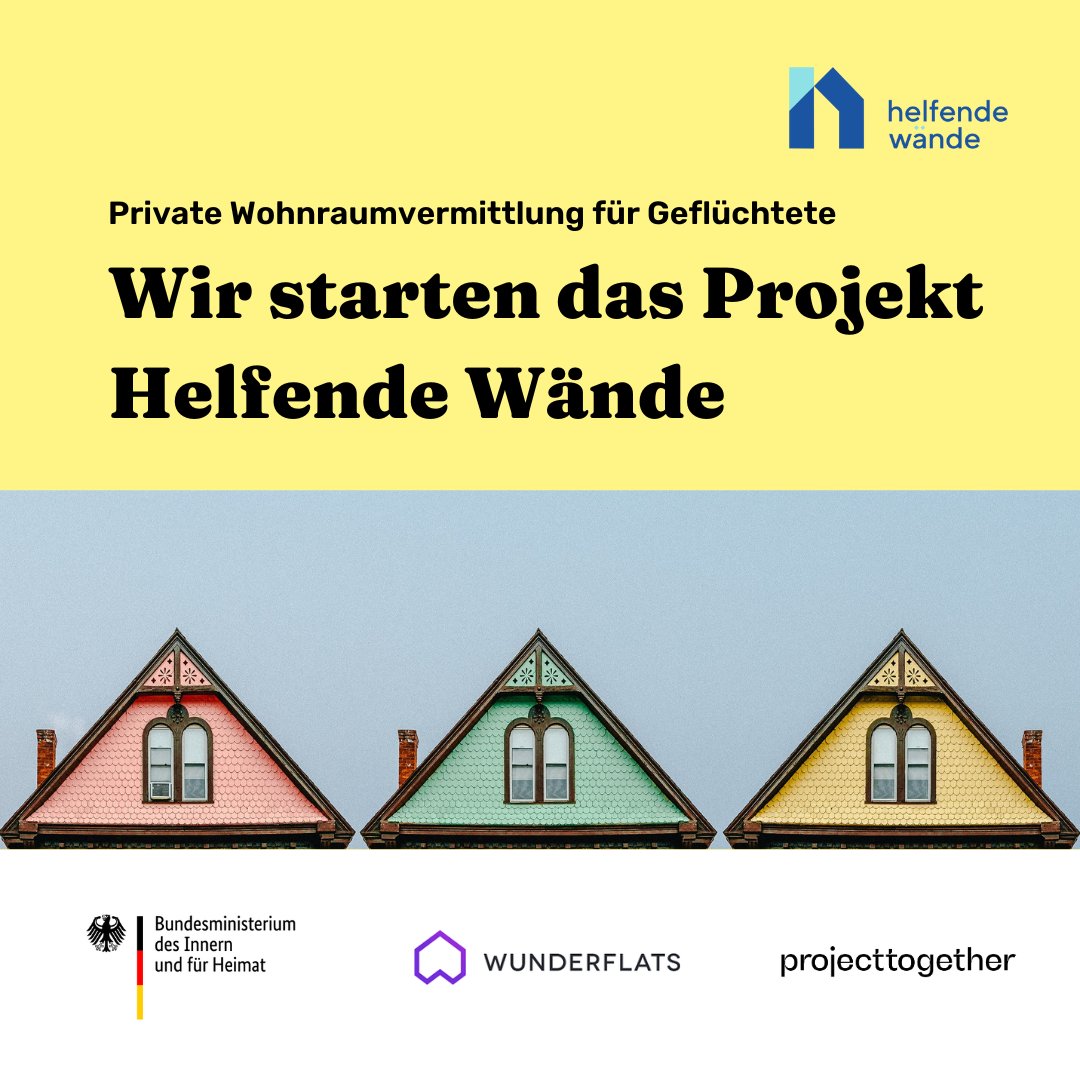 Gemeinsam mit dem <a href="/BMI_Bund/">Bundesministerium des Innern</a> und <a href="/wunderflats/">Wunderflats</a> 
 öffnen wir die Matching-Plattform helfendewaende.de. Ihr möchtet einen #Wohnraum anbieten oder kennt Menschen, für die das interessant sein könnte? Dann registriert Euch jetzt auf der Website und teilt sie in Euren Netzwerken.