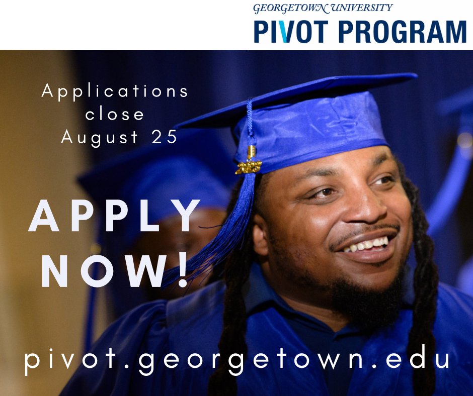 Georgetown Pivot Program (@pivot_program) on Twitter photo Applications are now open for the next cohort of the Georgetown Pivot Program! If you are a returning citizen interested in building your professional career or starting a business, apply today!
➡️ pivot.georgetown.edu
<a href="/DOES_DC/">DC Department of Employment Services</a> <a href="/ORCA_DC/">Mayor’s Office on Returning Citizen Affairs</a> Applications are now open for the next cohort of the Georgetown Pivot Program! If you are a returning citizen interested in building your professional career or starting a business, apply today!
➡️ pivot.georgetown.edu
<a href="/DOES_DC/">DC Department of Employment Services</a> <a href="/ORCA_DC/">Mayor’s Office on Returning Citizen Affairs</a>