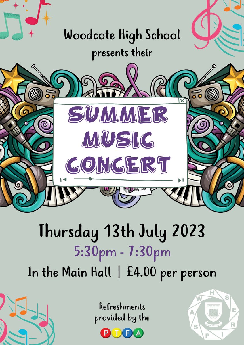 Join us for our Summer Music Concert on Thursday 13th July from 5:30-7:30pm 🎶

Grab your tickets for only £4 per person, available only on Parent Pay. Don't miss out on this superb evening of musical talent! 🎉 

<a href="/WHS_Music_Dep/">WHS Music Department</a> #WeAreWoodcote #ASPIRE