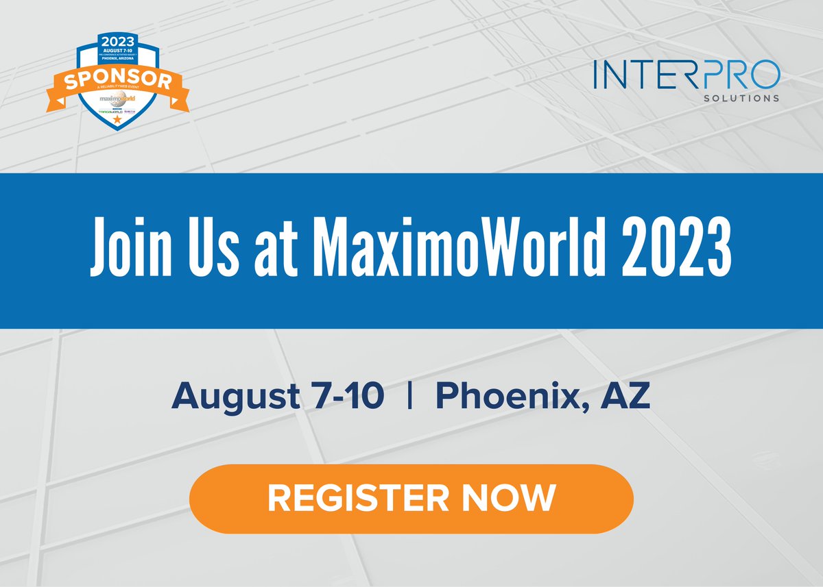 InterProSolns's tweet photo. Are you attending MaximoWorld  next month? Our team is so excited to be back at this great event once again discussing all things mobile! We hope to see you there! https://t.co/8OteJu3dcw