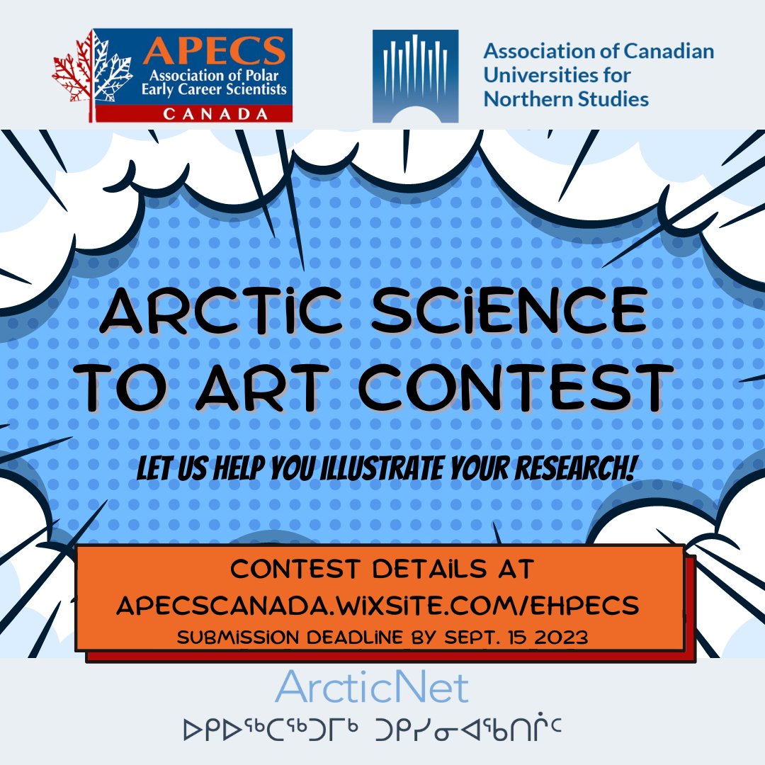 ACUNSAUCEN's tweet image. Coming soon! The Arctic Science to Art #KnowledgeMobilization contest from @ehPECS !
Would your #NorthernResearch project make a good subject for a comic strip? Check back here on July 17 to learn more!