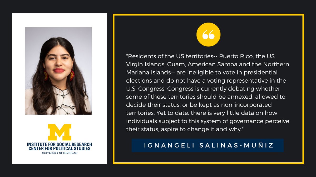 In parallel with work now underway with @Mara_PhD in Puerto Rico, @umisrcps #ISRNextGeneration scholar Ignangeli Salinas-Muñiz @islandscholar will use Converse-Miller funding to run survey measure pre-tests in Guam and the US Virgin Islands.