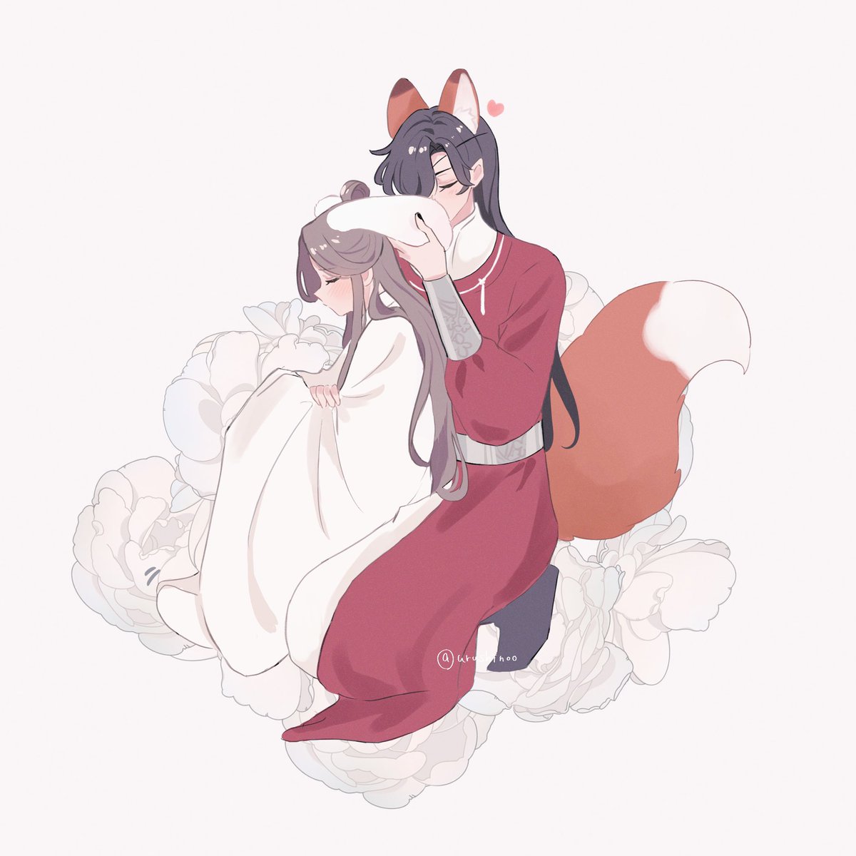 tail animal ears fox tail closed eyes 1girl fox ears long hair  illustration images