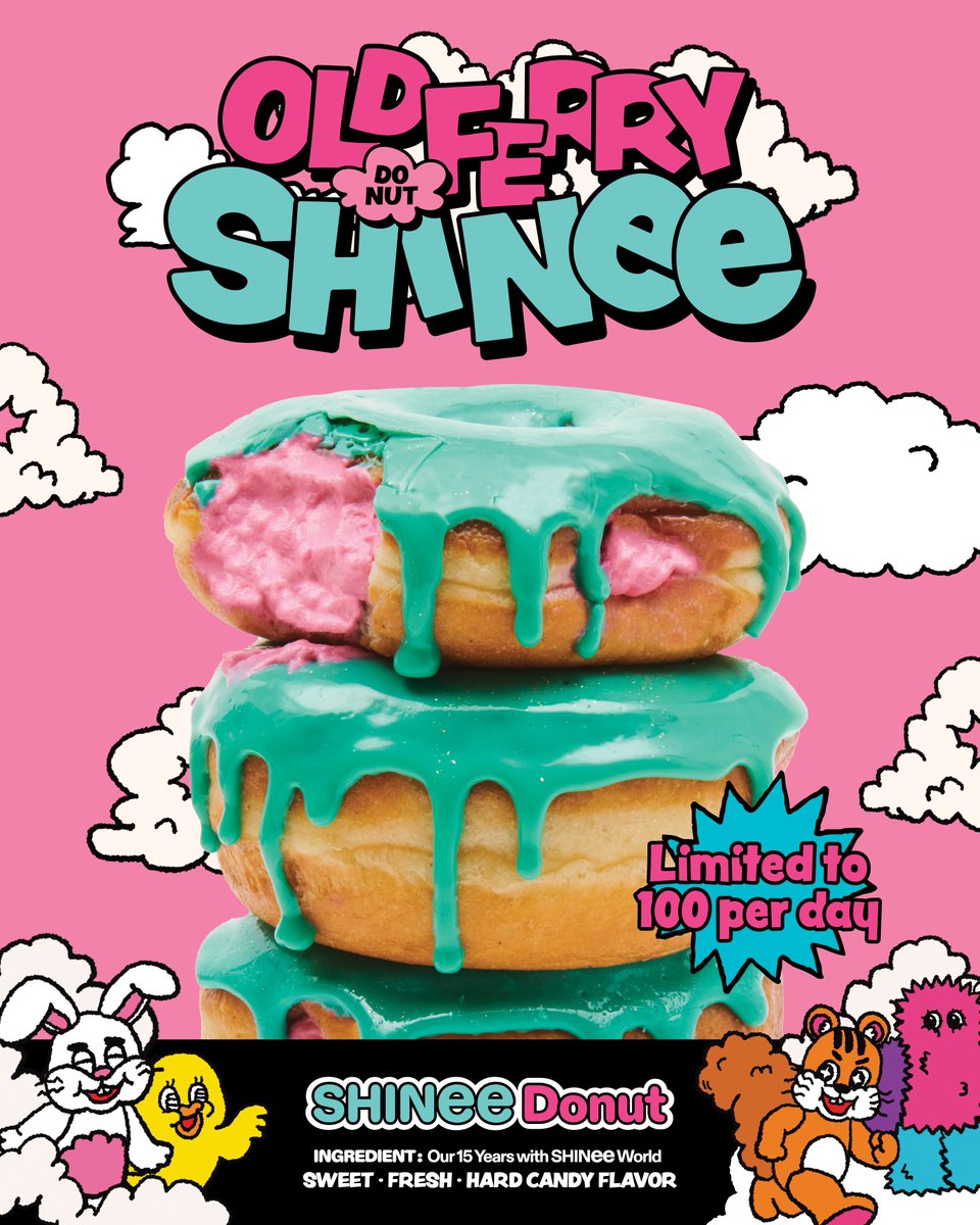 SHINee's tweet photo. SHINee Donut Launch
➫ 2023.7.13.THU (KST)

#SHINee #샤이니 
#올드페리도넛 #OLDFERRYDONUT 
#샤이니도넛 #SHINeeDonut
#SHINeeXOLDFERRYDONUT https://t.co/95GuJU4ZXE