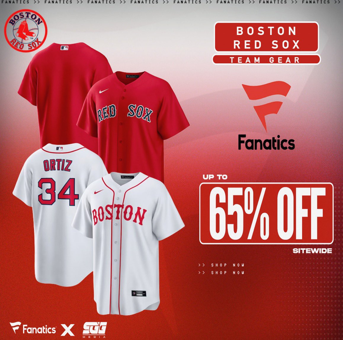 SGG Promos on X: MLB SUPER SALE, @Fanatics, UP TO 65% OFF BOSTON RED SOX  GEAR! 🏆 Take advantage of Fanatics EXCLUSIVE offer and get up to 65% OFF  on Red Sox