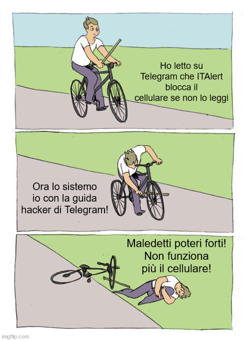filogicoX's tweet photo. Riassunto del mondo dei #noalert oggi, dopo aver scoperto la #guida #Telegram per "cancellare" #ITAlert spippolando con #ADB e sentendosi grandi #hacker che combattono la #kasta di #protezionecivile e #poteriforti https://t.co/y7aGcL6cNX