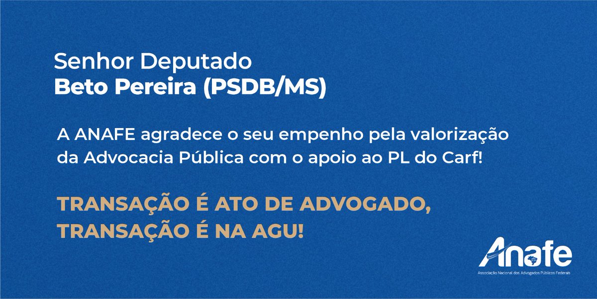 Senhor Deputado <a href="/betopereirams/">Beto Pereira</a>  a AGU agradece o seu apoio! 
#transaçãoÉnaAGU