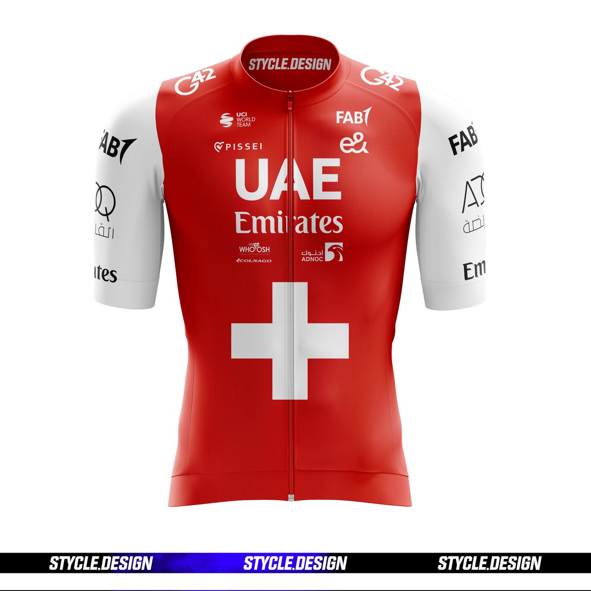 stycledesign's tweet photo. UAE showed their new national kits, although I think there might be some more room for improvement!

Feel like the Swiss cross needs to be seen from far away, which I fear won't be the case now.

#cycling #concept #stycledesign https://t.co/Gp6T3URqfd