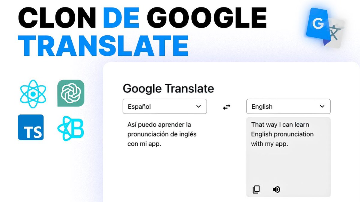 midudev's tweet photo. ¡Desarrolla un clon de Google Translate!

Con ChatGPT, React, TypeScript y Bootstrap.

Explicaciones paso a paso y testing final:
https://t.co/TKfbavo3tL https://t.co/u5TEXXkGpa