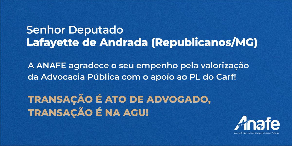 Senhor Deputado <a href="/lafayetteandrad/">Lafayette de Andrada</a>   a AGU agradece o seu apoio!
#transaçãoÉnaAGU
