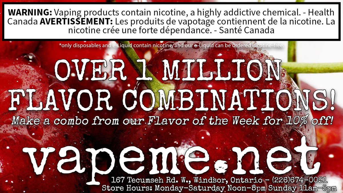 vapemedotnet's tweet image. New! #vapeme FOTW combos! Thousands of possibilities! 10% off.
CHERRY! vapeme.net/shop/e-liquid-…
LOG IN/SIGN UP TO SEE FULL FLAVOR LIST!
0-20mg Salt or Traditional Nicotine/Variable VG