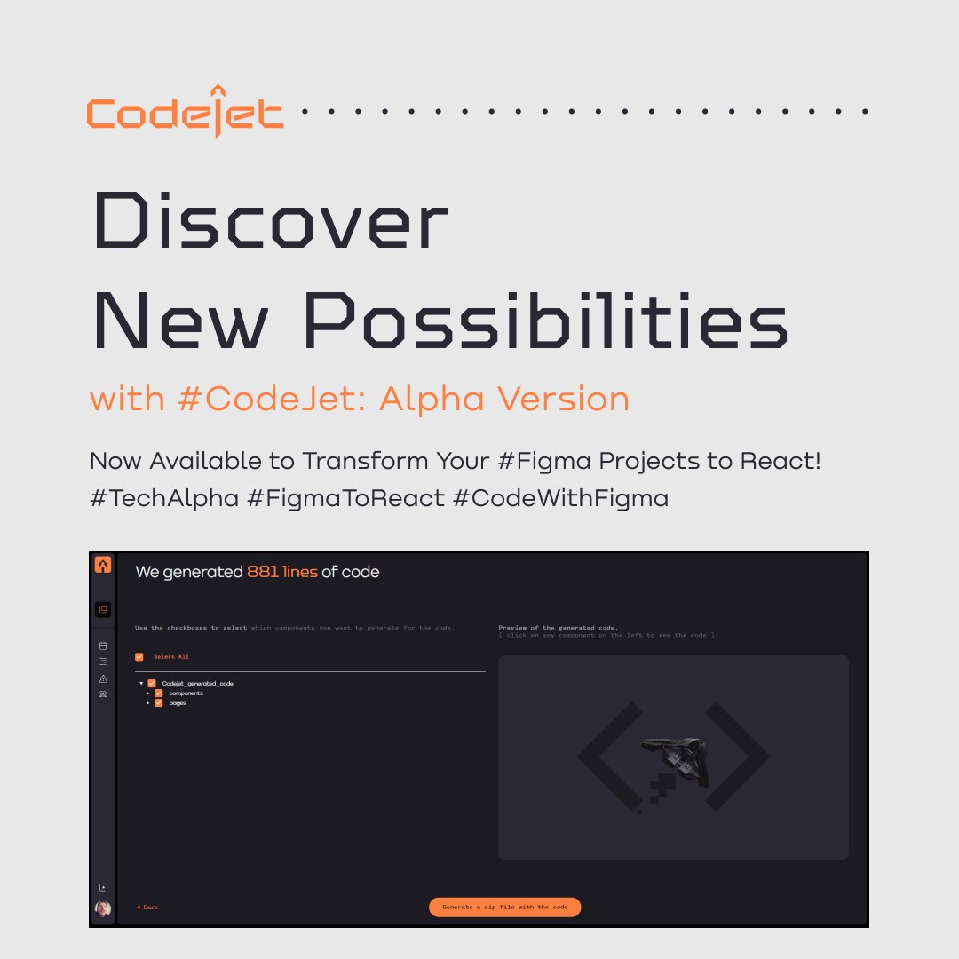 mysiteai's tweet image. Are you ready to take your Figma projects to the next level? With #Codejet, you can now transform your designs into React in seconds!
Join free trial here at codejet.ai
#FigmaToReact #Codejet