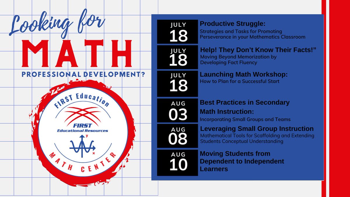 Are you looking to gain confidence in your math skills and implement math best practices that provide opportunity for all students? Come and learn with us this Summer at our various Virtual Math Workshops! firsteducation-us.com/events