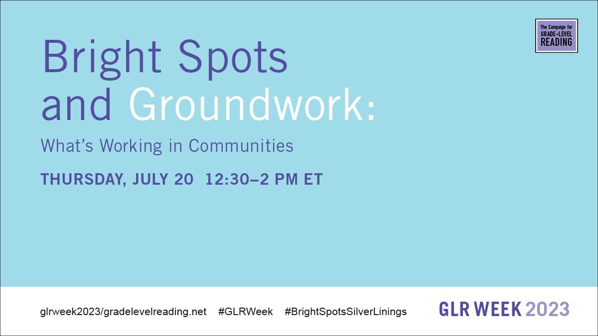Join us on 6/20 for a week long Grade-Level Reading series! We’ll be attending the “Bright Spots and Groundwork: What’s Working in Communities” sector. Which session will you join? #GLRWeek

Be a part of the discussion and REGISTER: ow.ly/EiVt50OZHjV