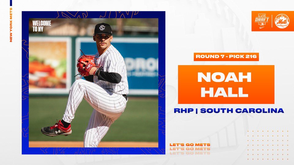 Mets Player Development (@metsplayerdev) on Twitter photo The <a href="/Mets/">New York Mets</a> have drafted RHP Noah Hall from South Carolina (SC) with the 216th overall pick. The <a href="/Mets/">New York Mets</a> have drafted RHP Noah Hall from South Carolina (SC) with the 216th overall pick.