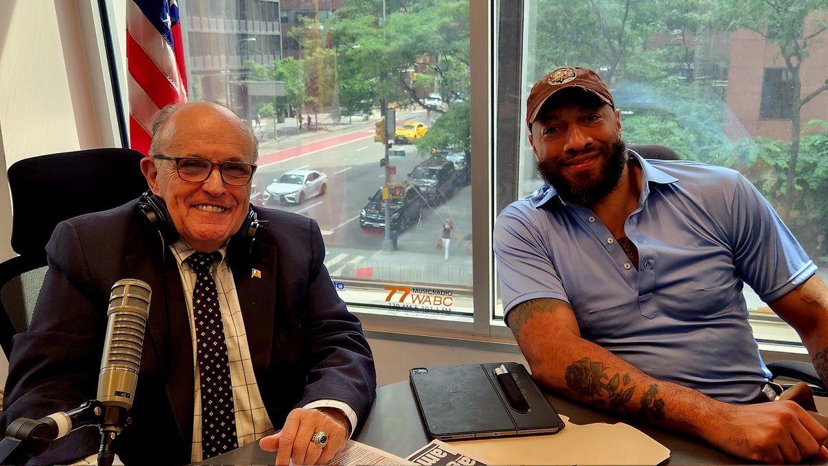 RudyGiuliani's tweet photo. We had an inspiring talk on @77WABCradio w/ former @NBA first-round pick Royce White—the basketball player who wrote "Trump won" on the side of his head during a recent game.

Royce is considering a run for
 public office in Minnesota and w/ his message and vision he can win! https://t.co/fst4wh6Umt