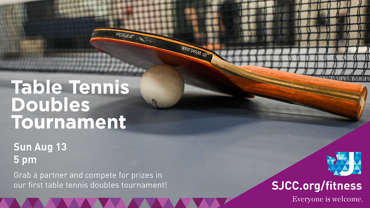 Grab a partner and compete for prizes in our first table tennis doubles tournament! At the SJCC on Sunday, Aug. 13 at 5 pm. Register now >> bit.ly/3Jzvr0U #StroumJCC #CommunityNeverCloses