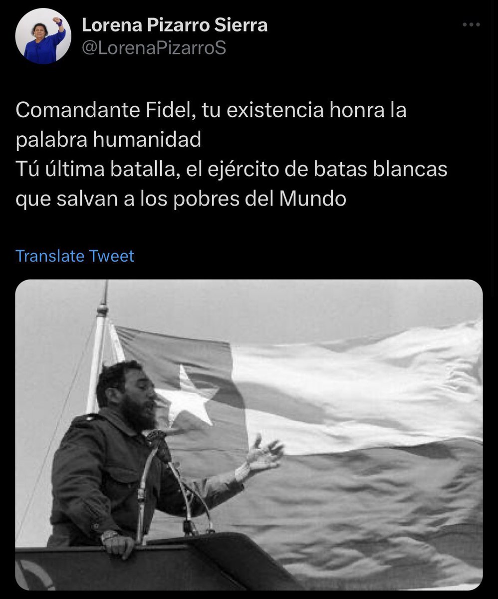 ucnnss's tweet photo. @LorenaPizarroS Las cosas por su nombre diputada ??? El dictador Fidel Castro … no Comandante …  Siempre hay un twet … https://t.co/xxIqdgBol2
