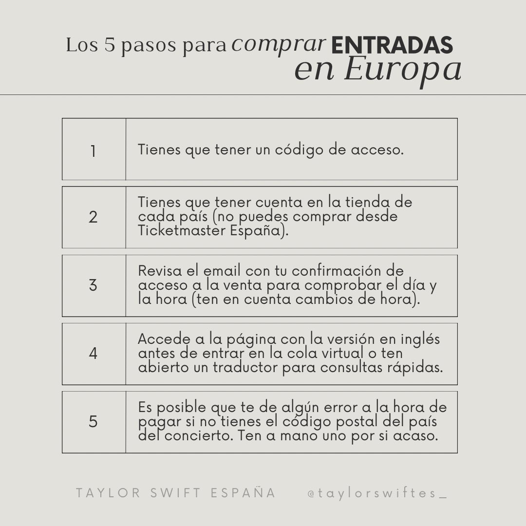 Os dejo este post que tal vez os ayude con la venta de entradas europeas que empieza mañana. Son 5 cositas que creo que es importante tener en cuenta, ya que el resto funciona como en España y lo tenéis explicado en posts anteriores.

🕯️Mucha suerte esta semana🕯️
#tstheerastour