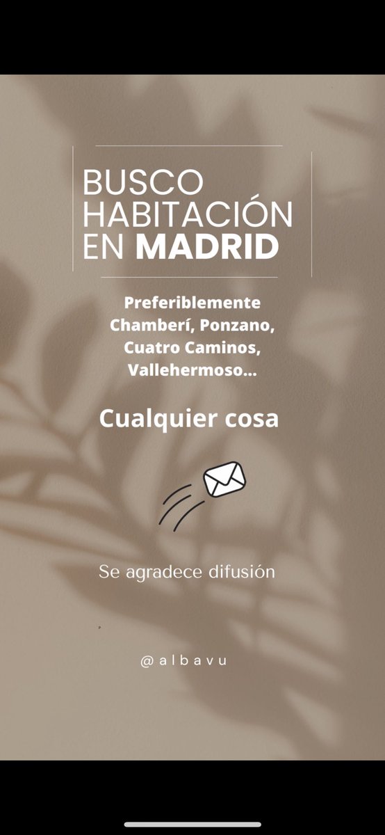 alba_vu's tweet photo. Hola gente!! Busco habitación en Madrid. Soy una persona maja, sociable y de fácil convivencia. Pero cualquier cosa podéis preguntar 🤗 https://t.co/n2tO7CthHR