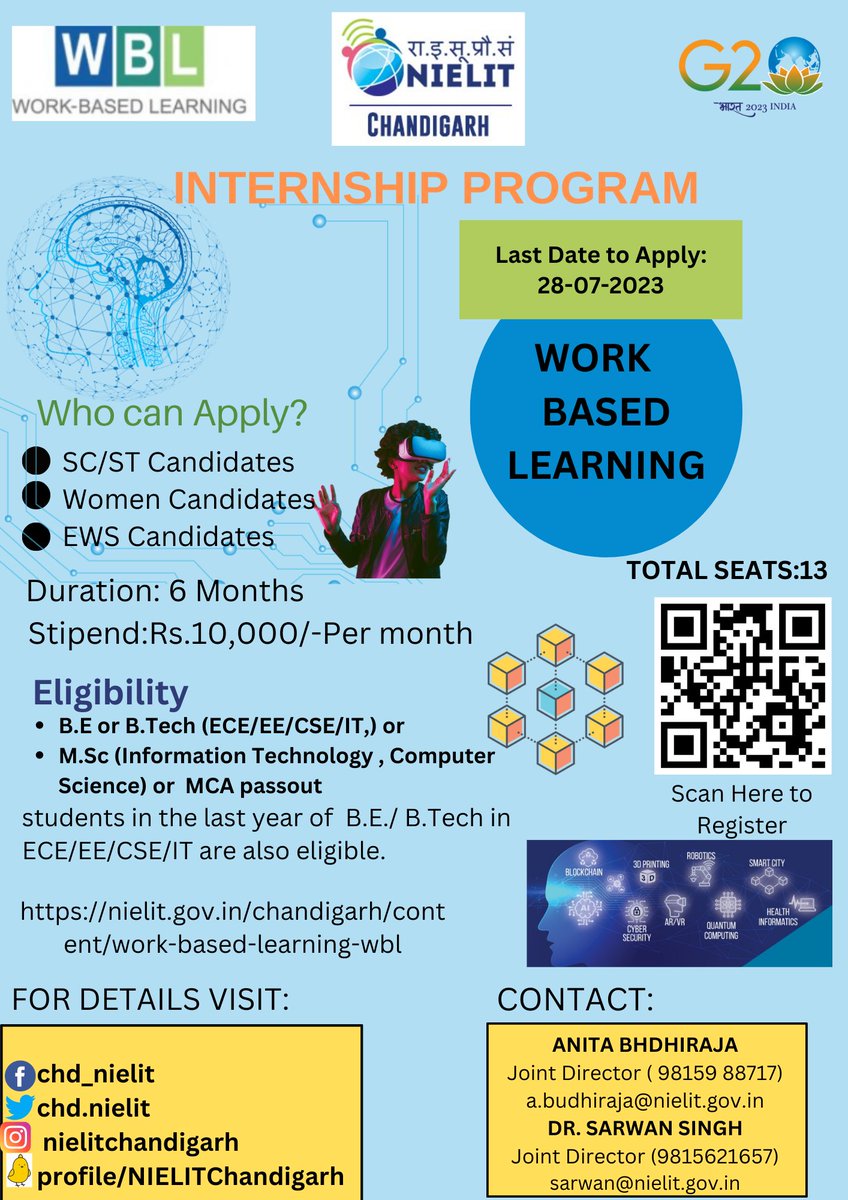 National Institute of Electronics and Information Technology (NIELIT) Chandigarh at its Ropar campus announces 6 months paid internship program. Apply to get industry exposure to latest technologies and upskill yourself.....