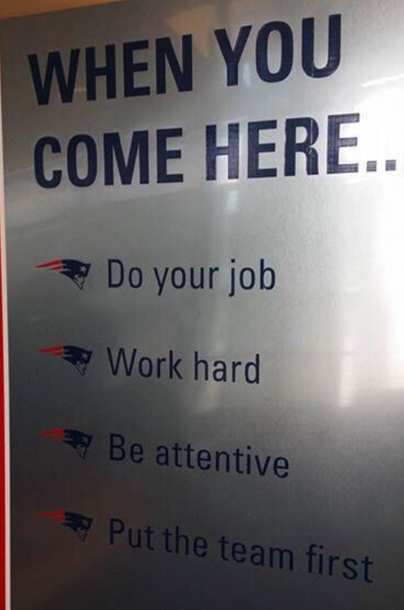 “The team has to come first even though we all have individual goals and preferences. If you pay attention, and you’re coachable and you work hard, you’ve gotta improve. That’s really what it’s about,” Bill Belichick

The words on a wall only come to life with your actions!