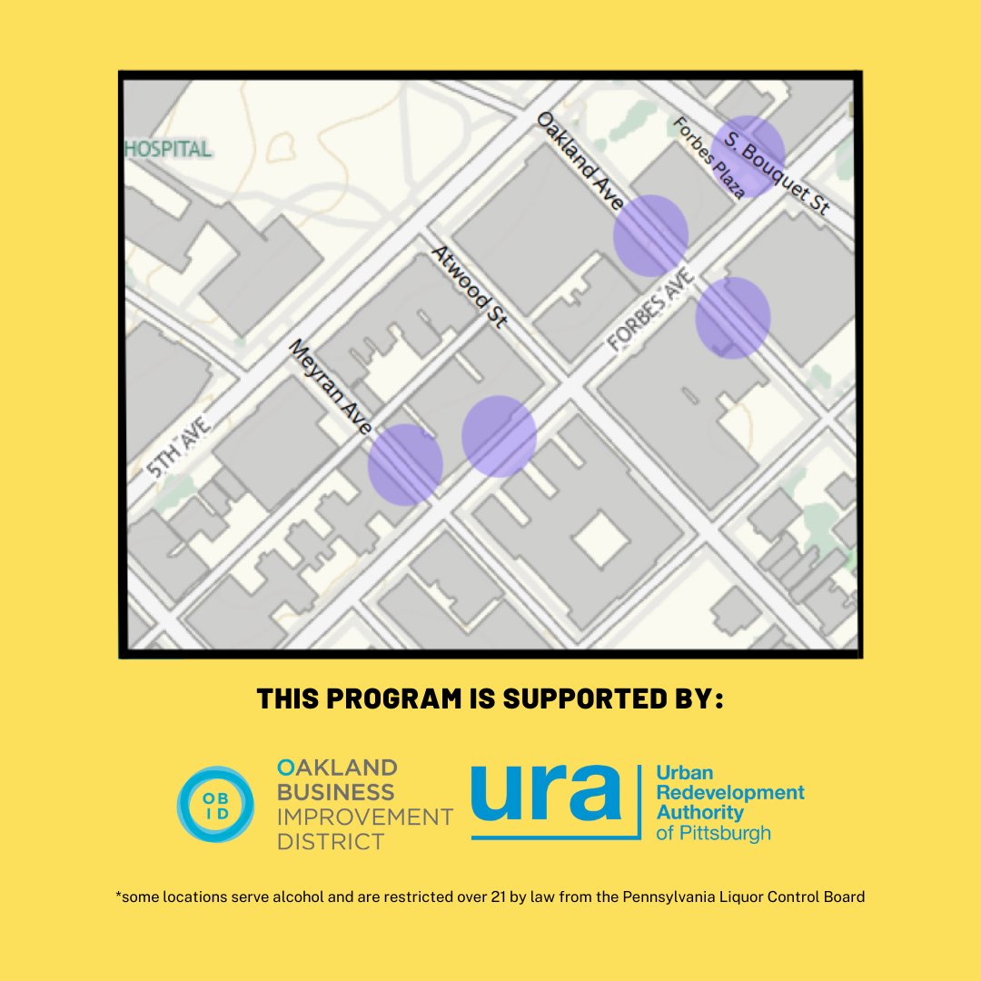 During your next lunch break, we invite you to grab takeout from one of the more than three dozen dining options in Central Oakland and enjoy the sunshine at one of our accessible outdoor patios! Swipe to see patio locations + map.
