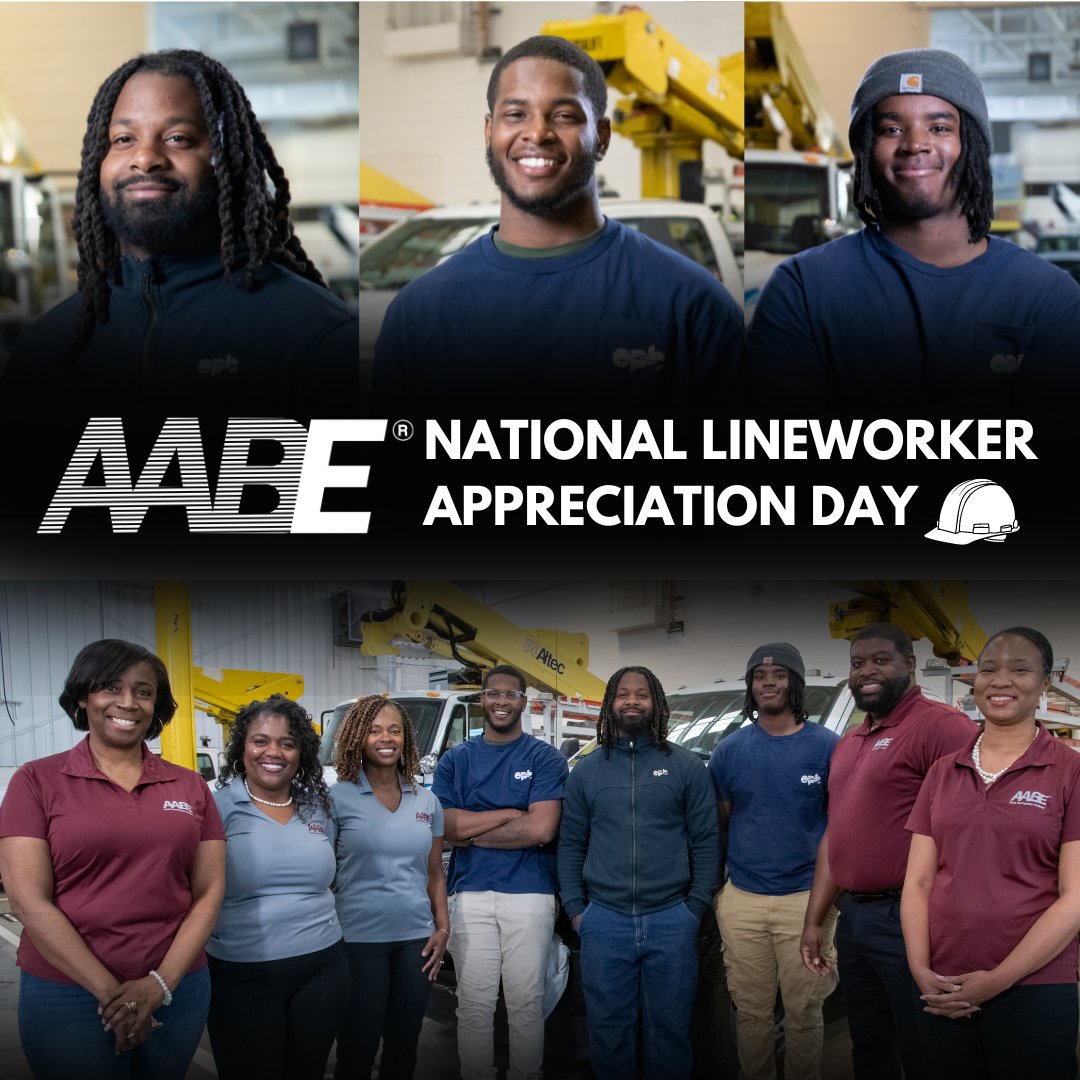JoinAABE's tweet photo. 🦺July 10th is National Lineworker Appreciation Day! U.S. Lineworkers are only 5.7% Black. AABE's New Heights Scholarship program in Chattanooga, TN is changing the statistic one apprentice at a time! #joinaabe #NationalLineworkerAppreciationDay https://t.co/8RMyN3Wj4j