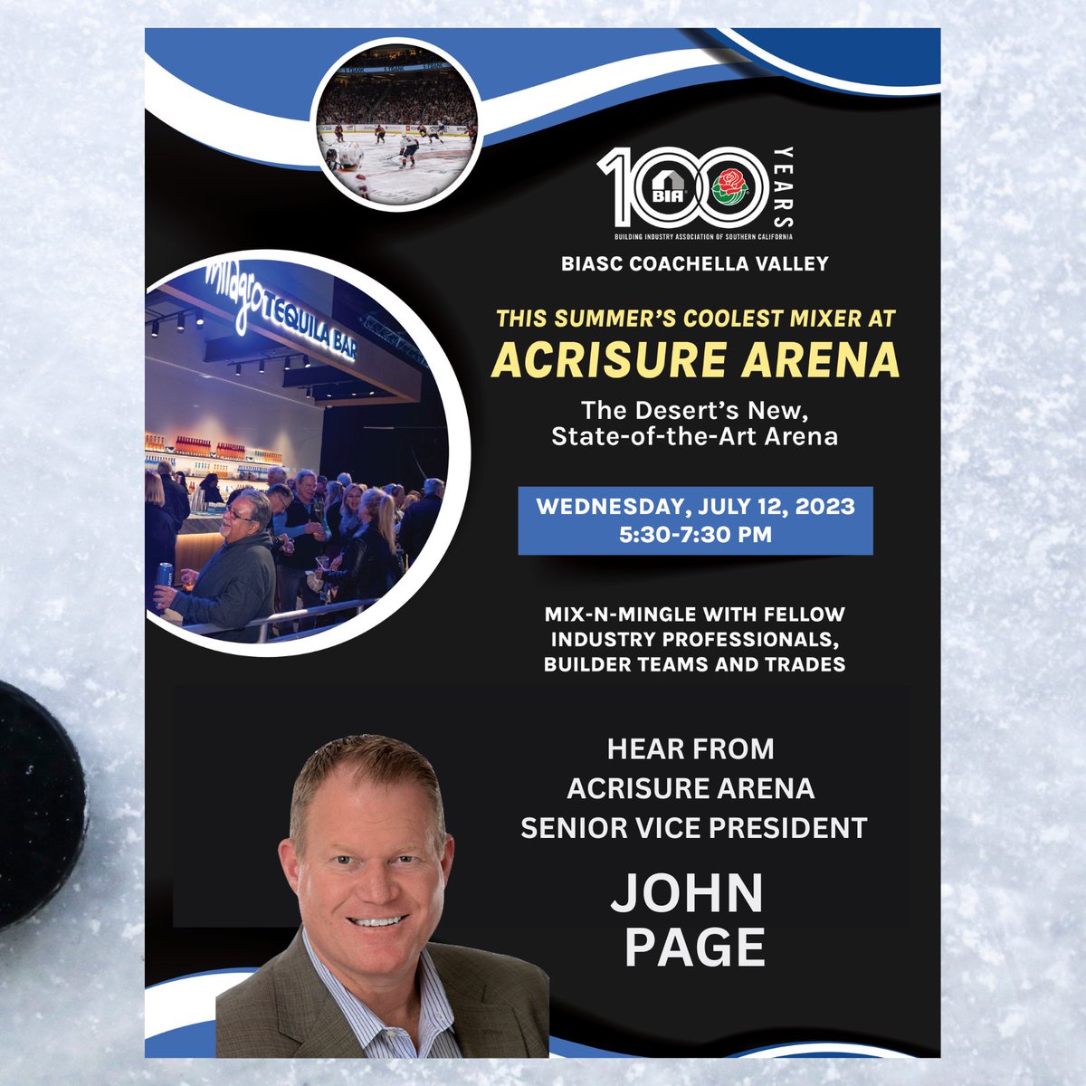 biariverside's tweet image. LAST CHANCE to register for our BIA Coachella Valley Mixer at Acrisure Arena, the desert's new state-of-the-art arena, on July 12th! ❄️🏒🍻 Network and hear from Acrisure Arena Senior Vice President John Page! Register now: rb.gy/rhiwz. #biasc #biacoachellavalley