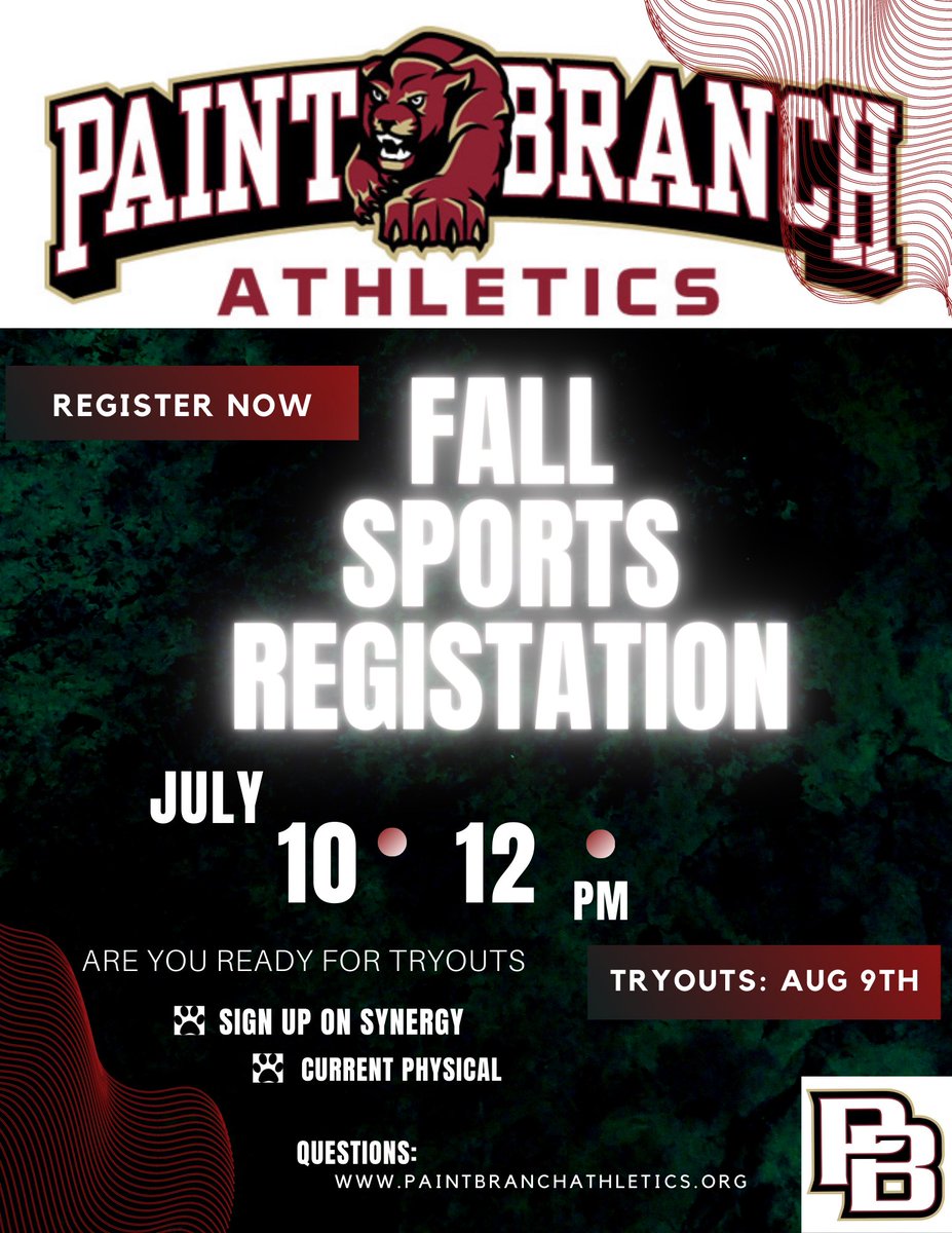 Fall sports Registration is LIVE!  Sign up today!!! 🐾🐾🐾
