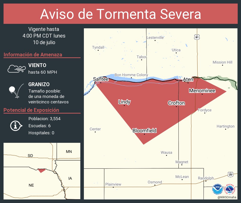 NWS Omaha on Twitter "Aviso de Tormenta Severa incluye Bloomfield NE