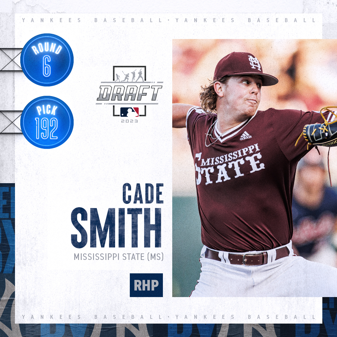 NYYPlayerDev's tweet image. Round 6 | Pick 192: The New York Yankees select Cade Smith out of Mississippi State (MS).

#MLBDraft