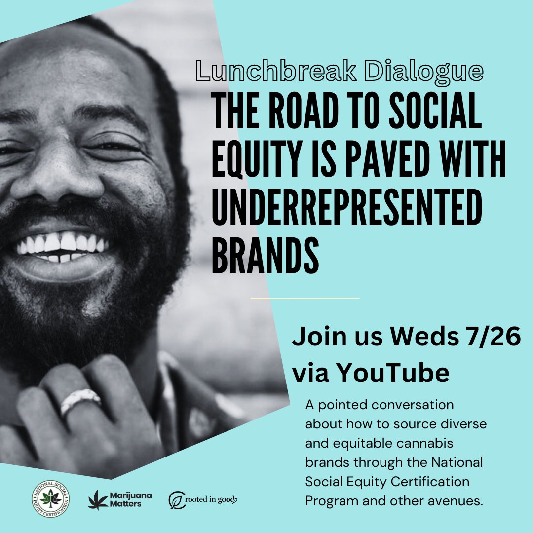 In celebration of #BlackBusinessMonth, Marijuana Matters is hosting a lunch break dialogue around  supplier diversity and its impact on social equity in the cannabis industry!!🌍💼✨

📆Save the date: Weds. July 26th at lunchtime (12PM ESD) 

💼RSVP Here: bit.ly/3rgKCFS