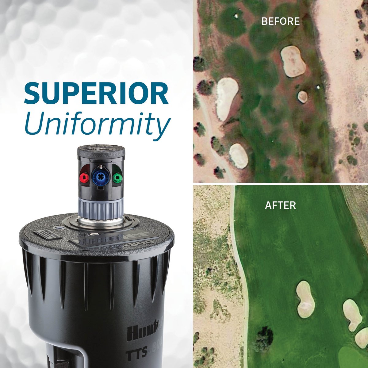 It’s all about uniformity! #HunterGolf rotors use patented PressurePort™ Technology to optimize the pressure at each individual nozzle for superior distribution uniformity. Learn more about our top-performing rotors at hunterindustries.com/golf/total-top….

#HunterIndustries