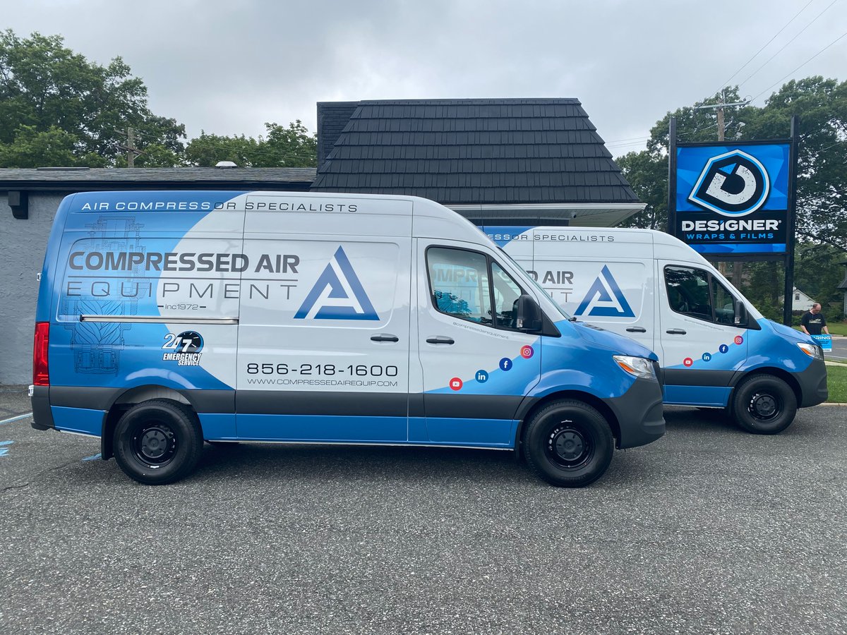designerwraps's tweet photo. A couple more additions to the Compressed Air Equipment ever-growing #MercedesSprinter fleet. #designerwraps #yourbrandrealized #fleetwraps #fleetgraphics #fleet #partialwrap #vanwrap #vanwraps #mercedesbenz #sprinter #workvan #worktruck #commercialwraps #commercialgraphics https://t.co/IXslNhSe72