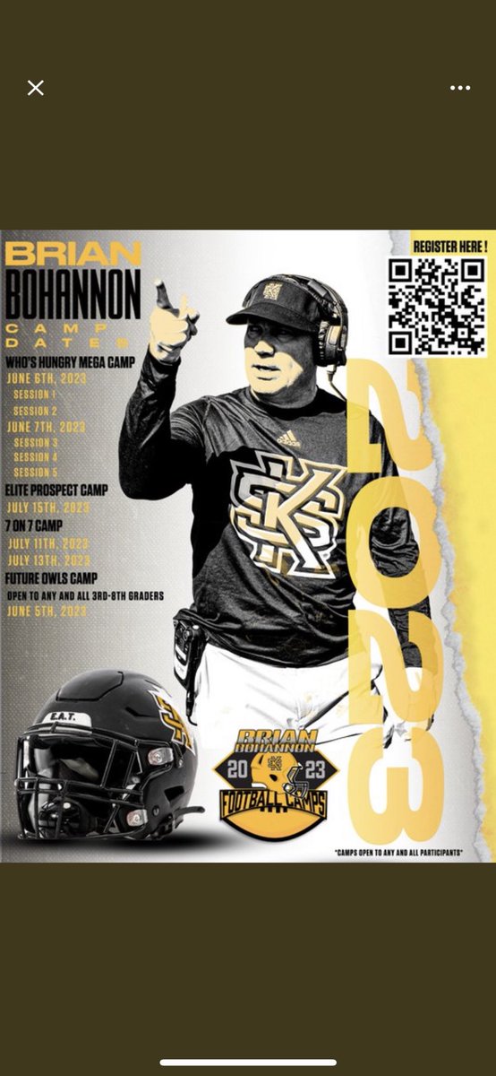 DanielSaye76's tweet photo. Will be at Kennesaw State July 15 for the Elite Camp. Thank you for the invite Coach Burks. @Coach_Burks @CoachBoFBCamps @BohannonBrian https://t.co/opKEY7CqeA