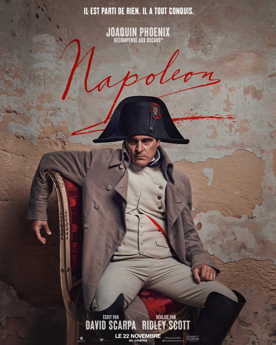 RT @FilmUpdates: The French poster for Ridley Scott’s ‘NAPOLEON’ starring Joaquin Phoenix. https://t.co/9eTTdCSOtC