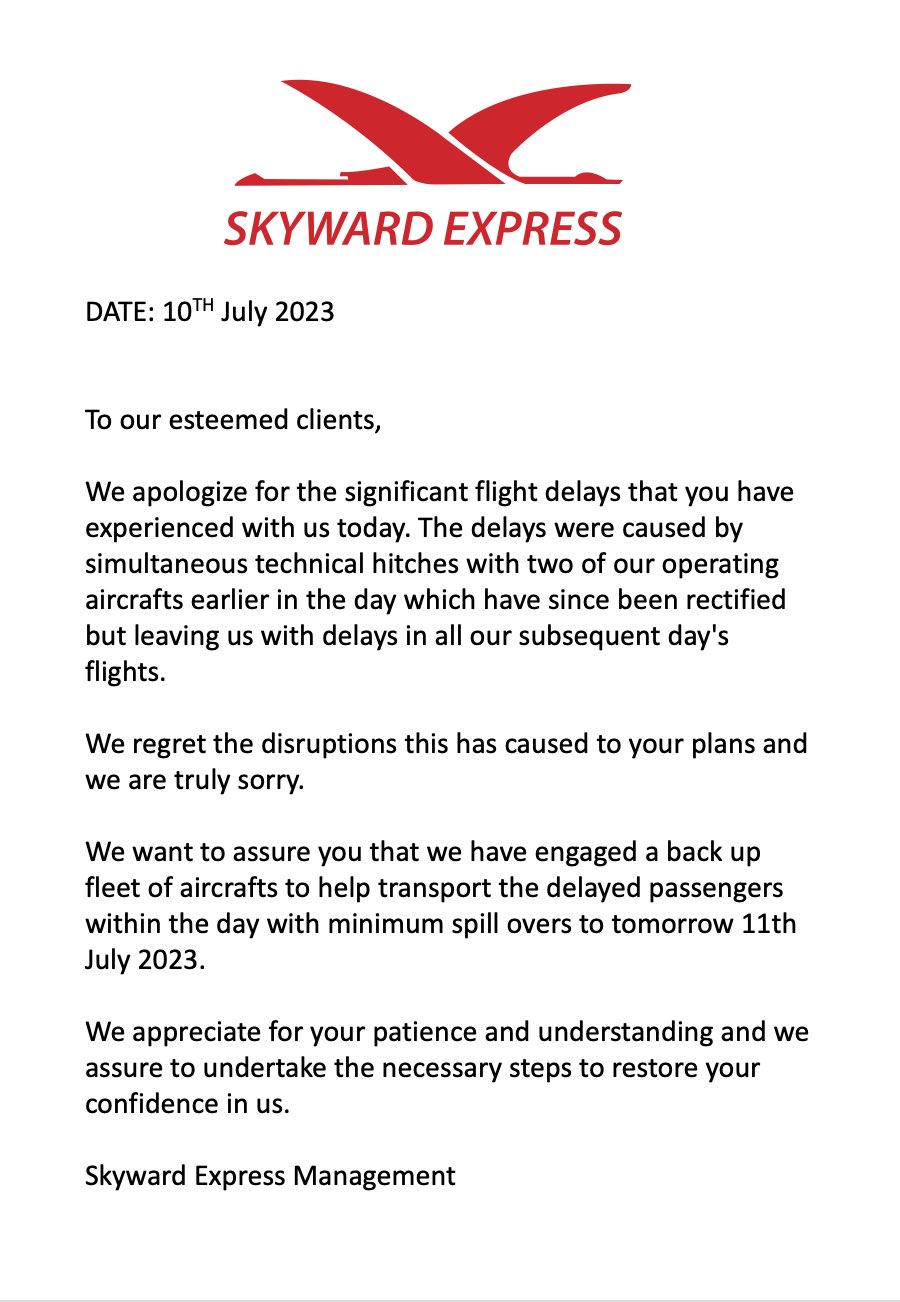 Fly Skyward Express on Twitter "To our esteemed clients, https//t.co