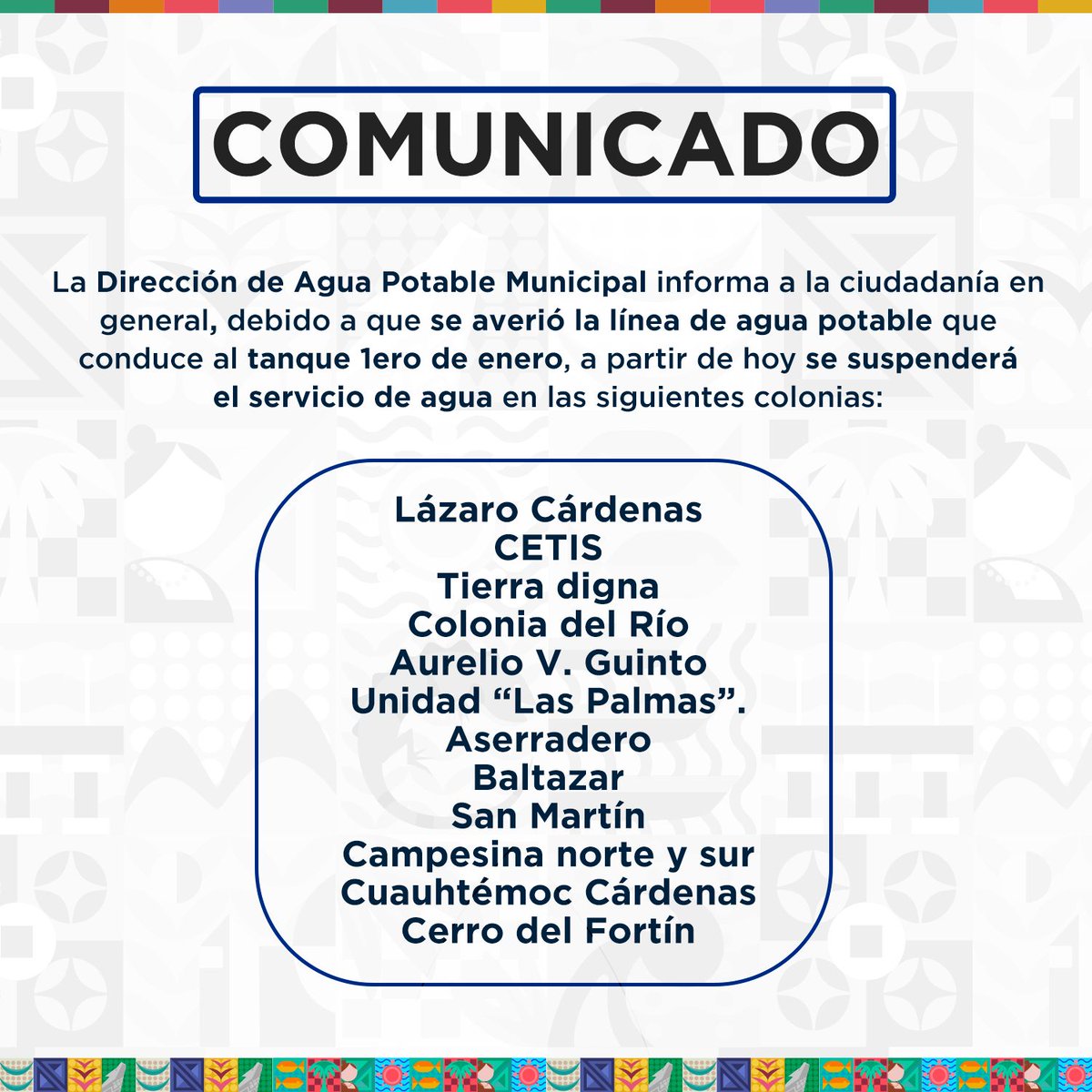 Atento comunicado de la Dirección de Agua Potable.