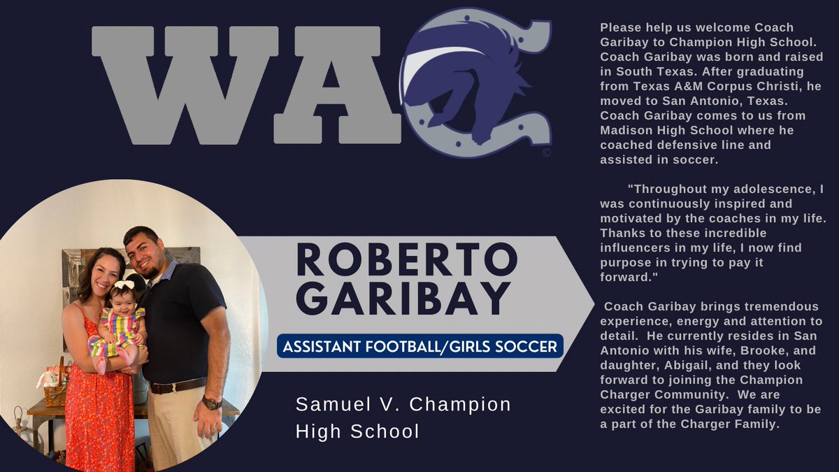Charger Athletics (@wacathletics08) on Twitter photo Help us welcome Roberto Garibay and his family to the Charger family!
<a href="/BoerneISD/">Boerne ISD</a> <a href="/LeechStan/">Boerne ISD Athletics</a> <a href="/SamChampionHS/">Samuel V. Champion High School</a> Help us welcome Roberto Garibay and his family to the Charger family!
<a href="/BoerneISD/">Boerne ISD</a> <a href="/LeechStan/">Boerne ISD Athletics</a> <a href="/SamChampionHS/">Samuel V. Champion High School</a>