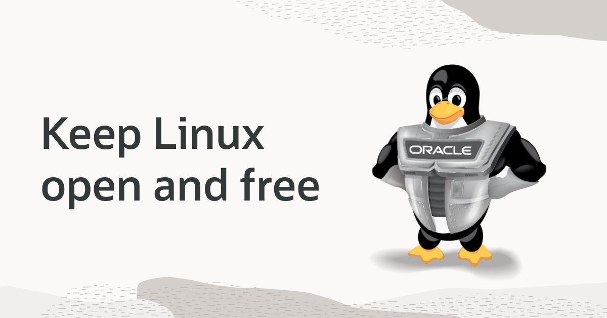 OracleLinux's tweet photo. .@AlmaLinux, @rocky_linux, what are you going to do now that IBM has closed sourced RHEL by ending public distribution of its source code?  Feel free…completely free…to redistribute all the source code in Oracle Linux…for free. Keep Linux Open and Free. https://t.co/ZZXM0JHRmy https://t.co/qf9HkXGnty