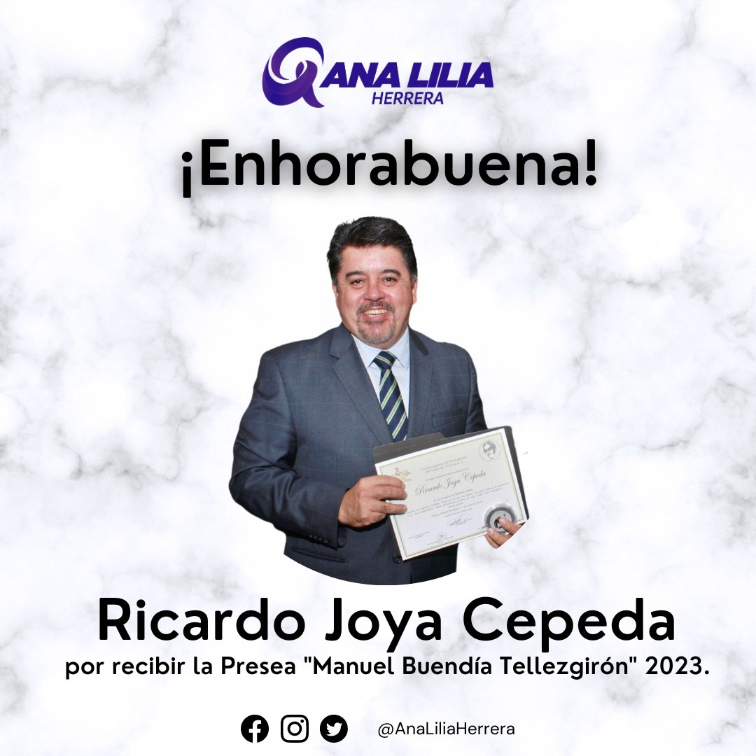 AnaLiliaHerrera's tweet photo. ¡Felicidades, querido lídir, @RJoyaC! Recibir la Presea "Manuel Buendía Tellezgirón" de la #APVT es un merecido reconocimiento a tu talento, profesionalismo y dedicación.
¡Que sigan los éxitos! 👏🏼👏🏼 https://t.co/Ybl1IWNIsw