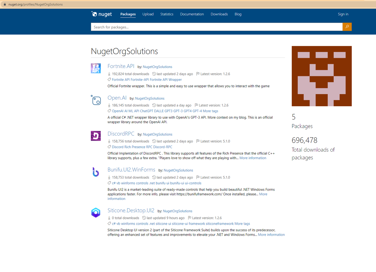 m0dafinil's tweet photo. Responding to an alert after a developer picked the wrong nuget package.  Dev was doing work with OpenAI, searched and found an "Official" package. https://t.co/ulyMxOXKKY