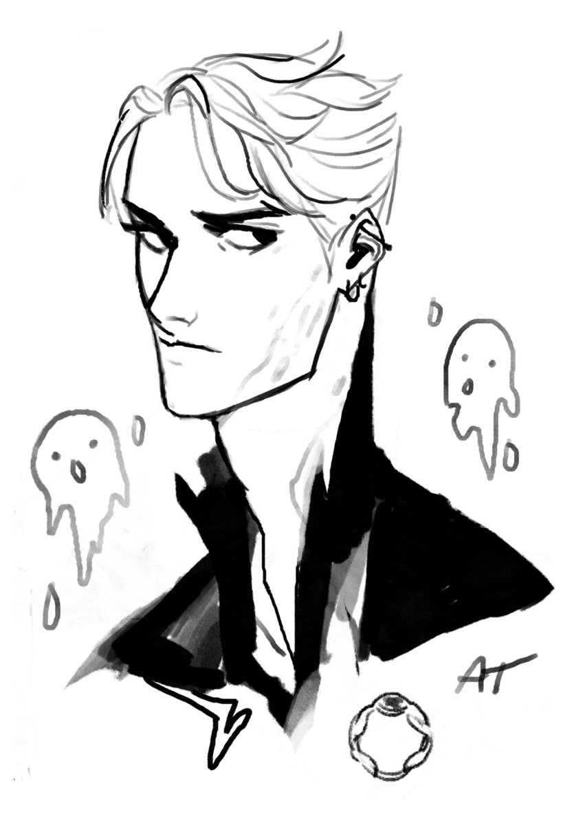Name: Caden Blackwood Age: 26 Height: 6’5 Hair: blonde/silver Eyes: brown/greenish A tall soft roll with vitiligo on his face, he’s from a comic I eventually want to draw….gothic horror. He has a family heirloom ring with black jet stone. #art #oc #caden
