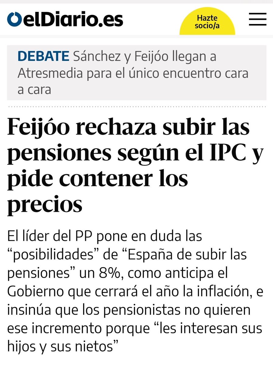 Feijóo dice que no voto en contra de la subida de las pensiones.
#CaraACaraAtresmedia