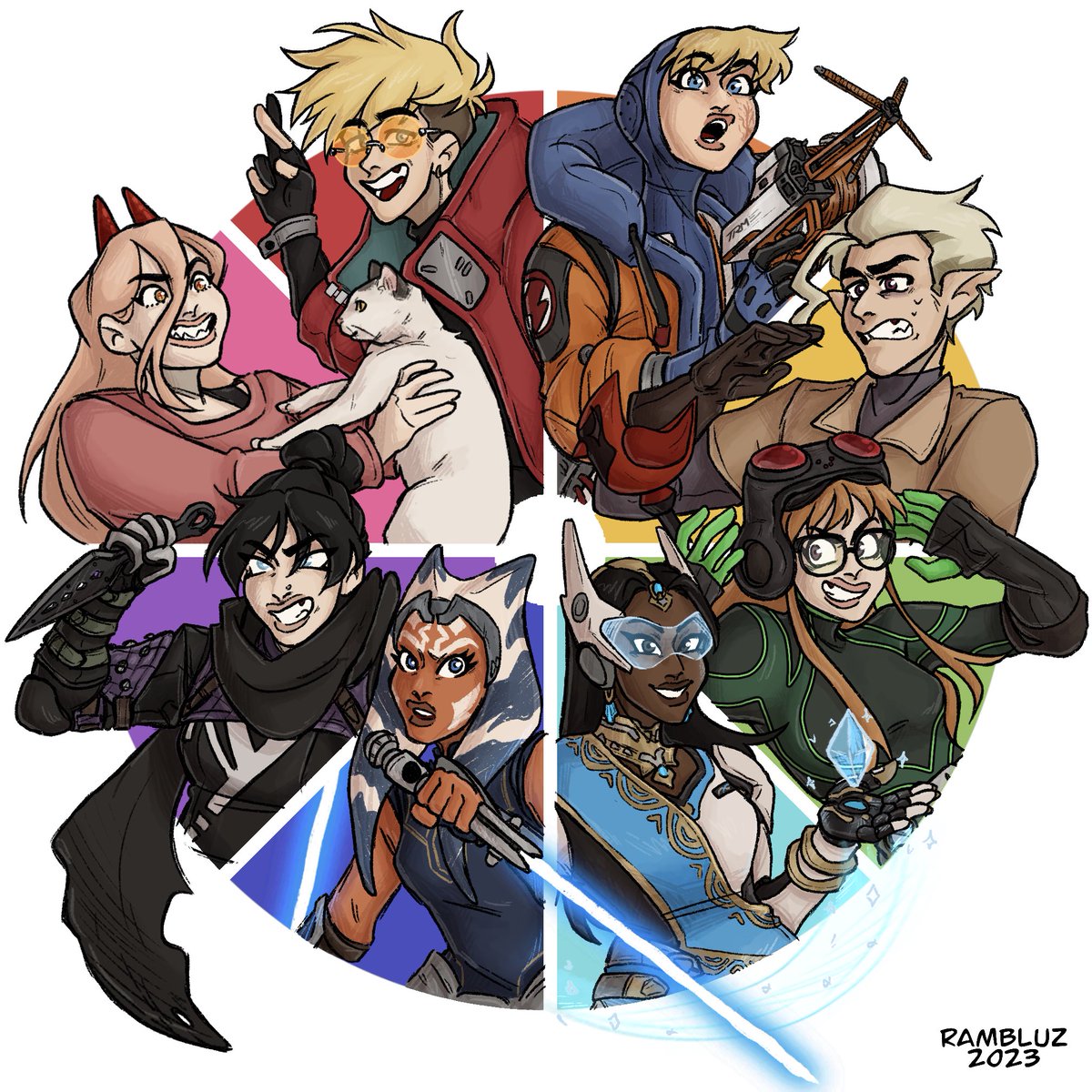 Rambluz's tweet photo. This took forever, but finally finished the color wheel challenge! Individuals below :D https://t.co/fkDrj9YExo