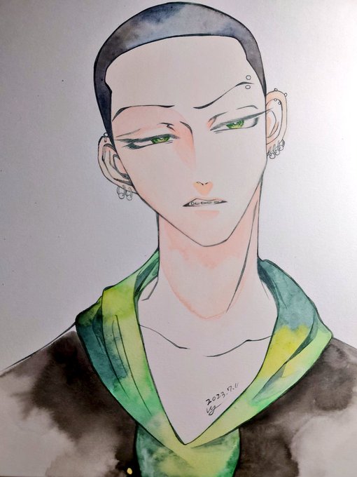 穂高君できました緑が似合うね#佐原個展準備中#透明水彩 