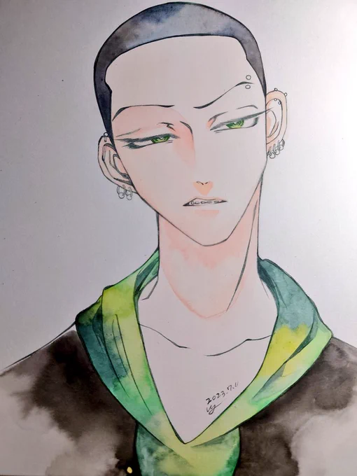 穂高君できました緑が似合うね#佐原個展準備中#透明水彩 